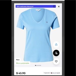 Medium turquoise blue Tommy Hilfiger vneck shirt top tshirt